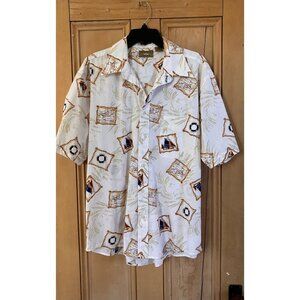 Natural Issue Mens Vintage Hawaiian Sailboat No Wrinkle Shirt Large White SP EXC